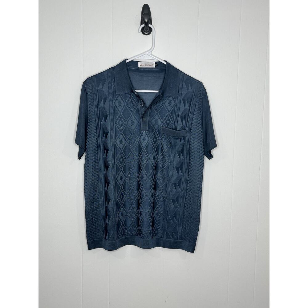 Good Time Mesh Disco Dance Polo Shirt Blue Men’s Medium Vintage Inspired